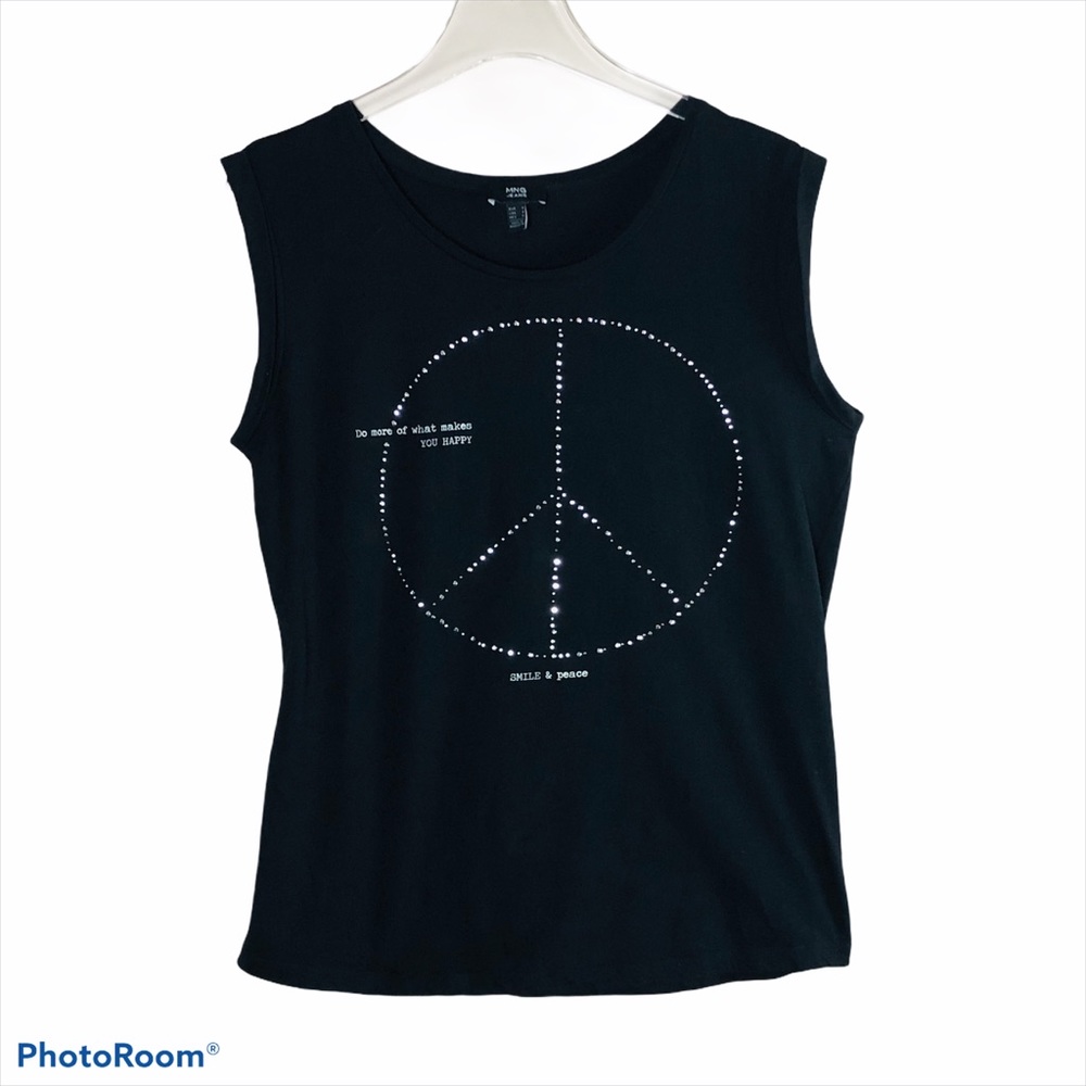MNG JEANS Small Rhinestone Smile & Peace Tank Size Small - Picture 10 of 11
